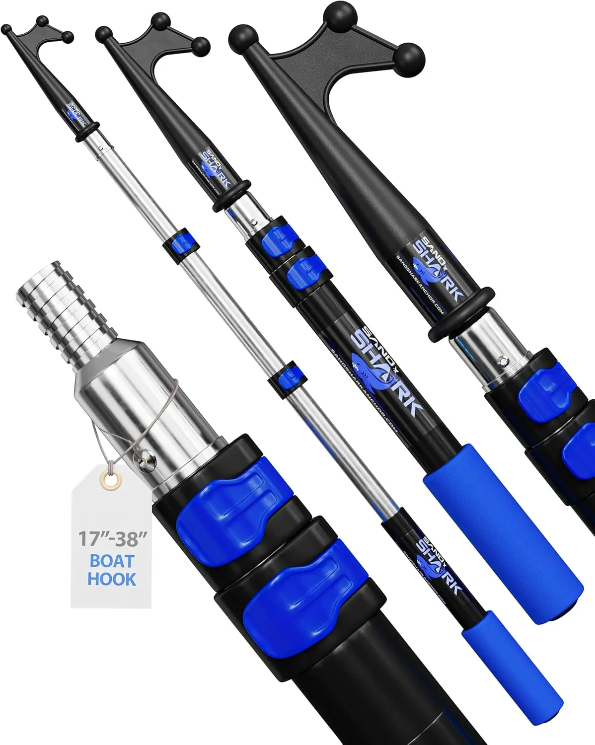 4 Stage Heavy Duty Telescoping Boat Hook - Anodized  Dock Pole, Sturdy Extension Pole with  Grips - Boat Accessories, Fishing Accessories, Pontoon Boat Accessories.
