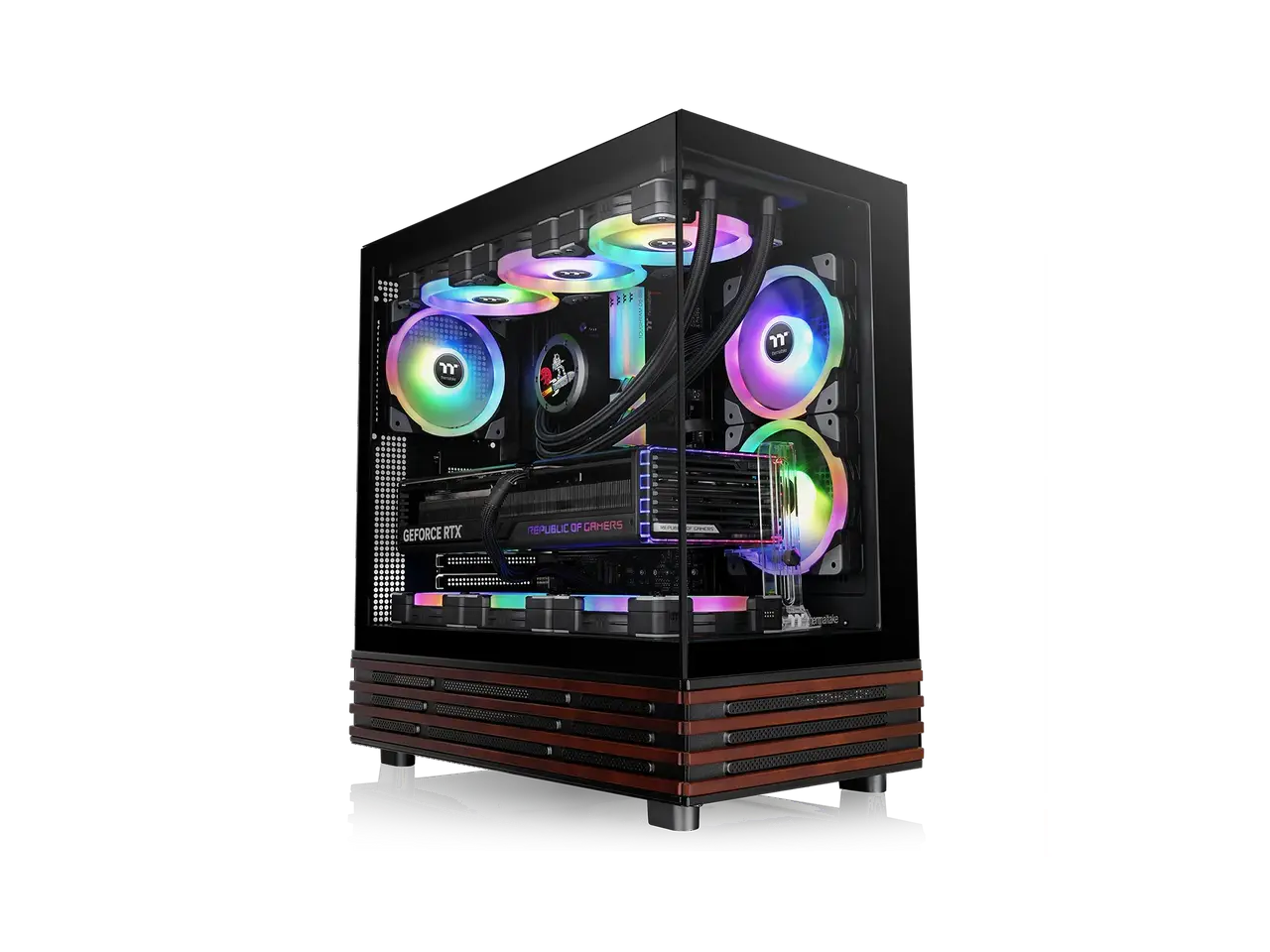 Thermaltake View 270 Plus WS ARGB; Mid Tower; 3x120mm Lite Fans Included; 360mm Radiator Support; 420mm GPU Clearance; Bottom Wood Trim; E-ATX/ATX/mATX/mITX; 220mm PSU Clearance; Black