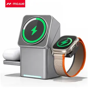 MOJUE 3 in 1 Charging Station for Apple, Mag-Safe for iPhone , Qi2 Certified Rotating   Stand for iPhone 17,16,15,14,13,12 Series, Apple Watch, AirPods (USB-C  Included) wireless charger Charging Dock for Apple Foldable