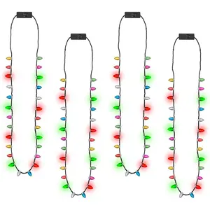 qqc  F-NKL02  Light up Christmas Necklace, 4pcs Xmas Bulb Necklaces Accessories Bulk, Colorful Glow 3D Xmas Bulb Necklaces Decor, 3 Modes Light Necklace Decor for Ugly Sweater New Year Family Party Supplies