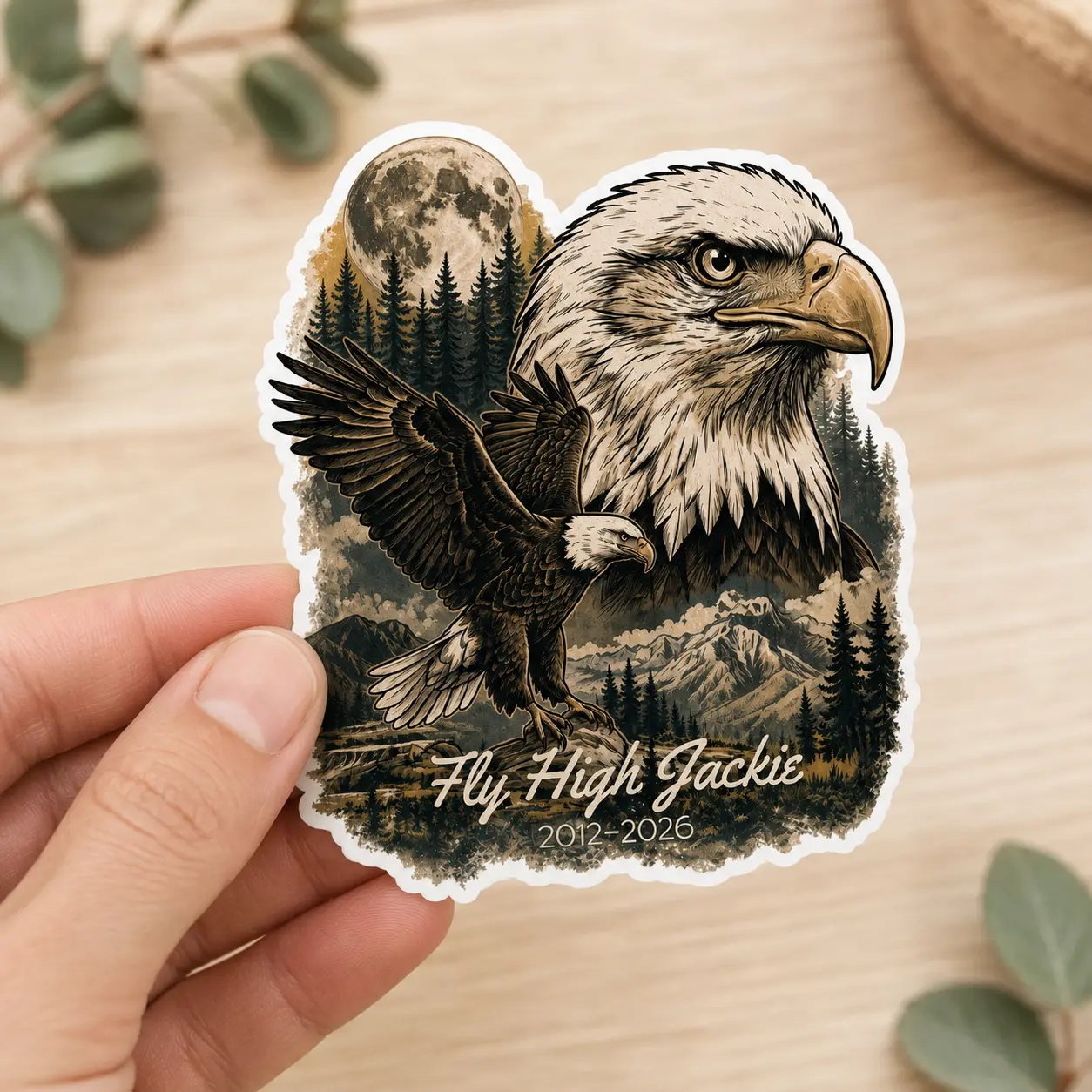 Fly Free Jackie Sticker, Big Bear Eagle Memorial Decal, Bald Eagle Tribute Sticker, Jackie the Eagle Gift