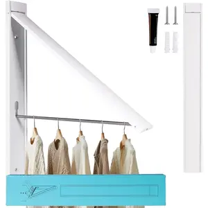 Retractable Clothes Drying Rack, Space Saver Wall Mounted Folding Hanger for Laundry Room, Closet Storage Organization, Easy Installation Aluminum Dryer White
