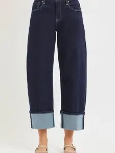 RISEN Slouchy Crop Barrel Cuffed Hem Jeans