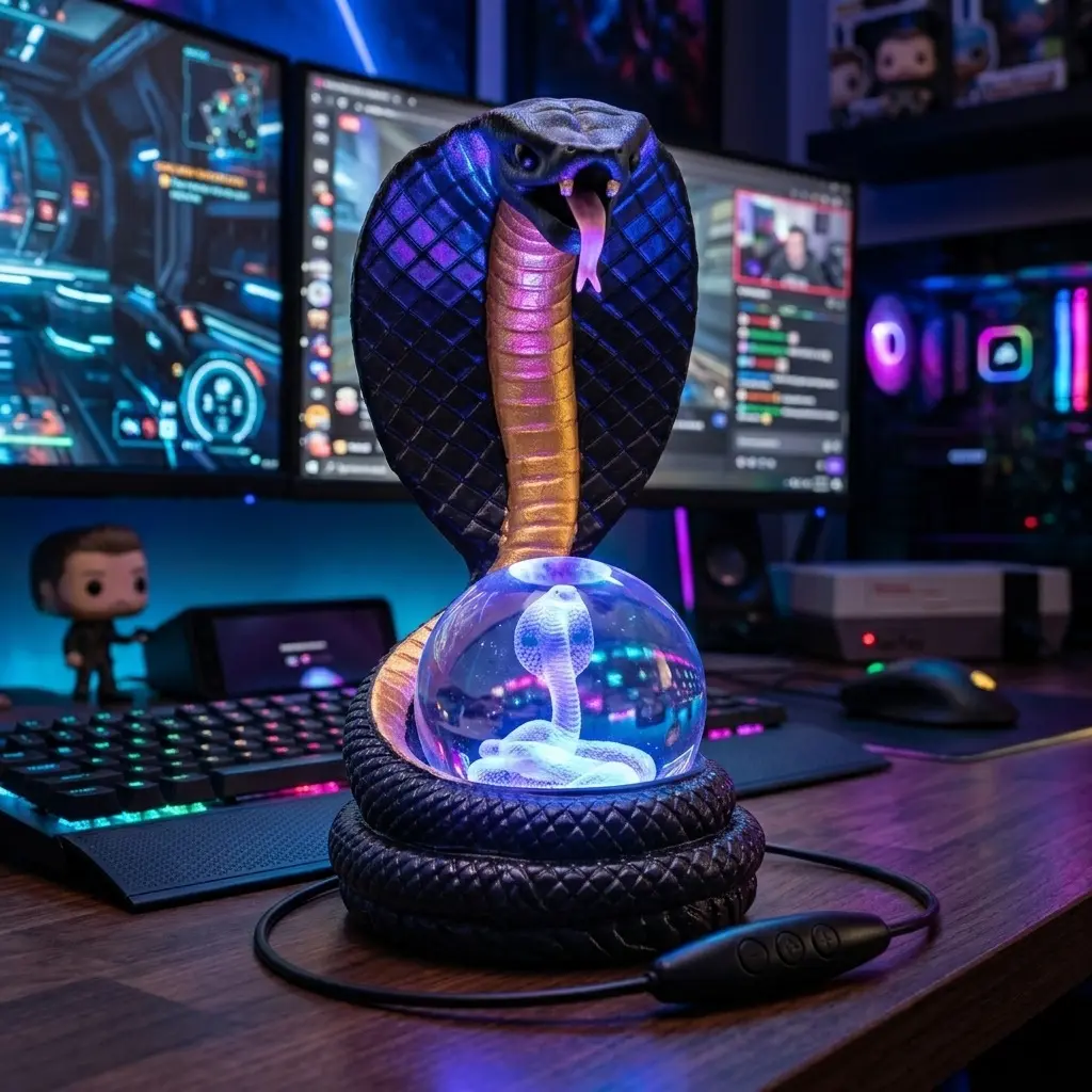 King Cobra RGB Crystal Ball Night Light, 3D Snake Figurine LED Table Lamp with Multi-Color Dimmable Lighting, Gothic Snake Decor Desk Lamp for Gaming Room Bedroom Home Decor, Unique Snake Lover Gift