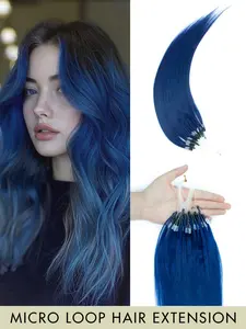 Micro link Hair Extensions Real Human Hair 12-20 Inches, Blue Color Invisible Straight Human Hair Micro bead Human Hair Extensions Smooth Touch Silky Hair Perfect for Parties Weddings Easy to Wear