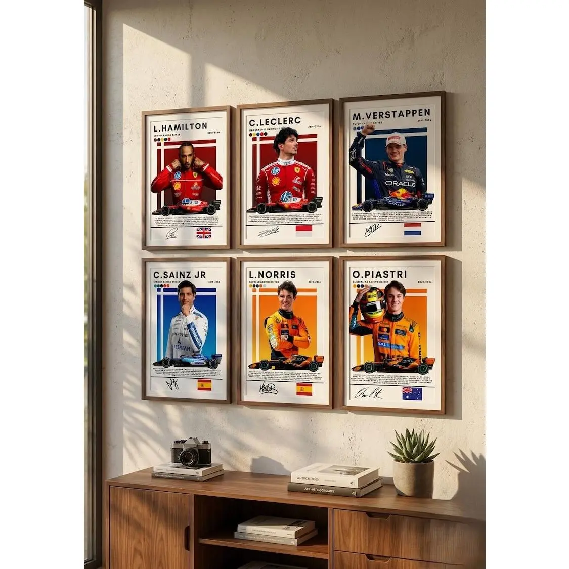 Formula 1 Poster Set Lewis Hamilton Charles Leclerc Max Verstappen Carlos Sainz Lando Norris Oscar Piastri Wall Art
