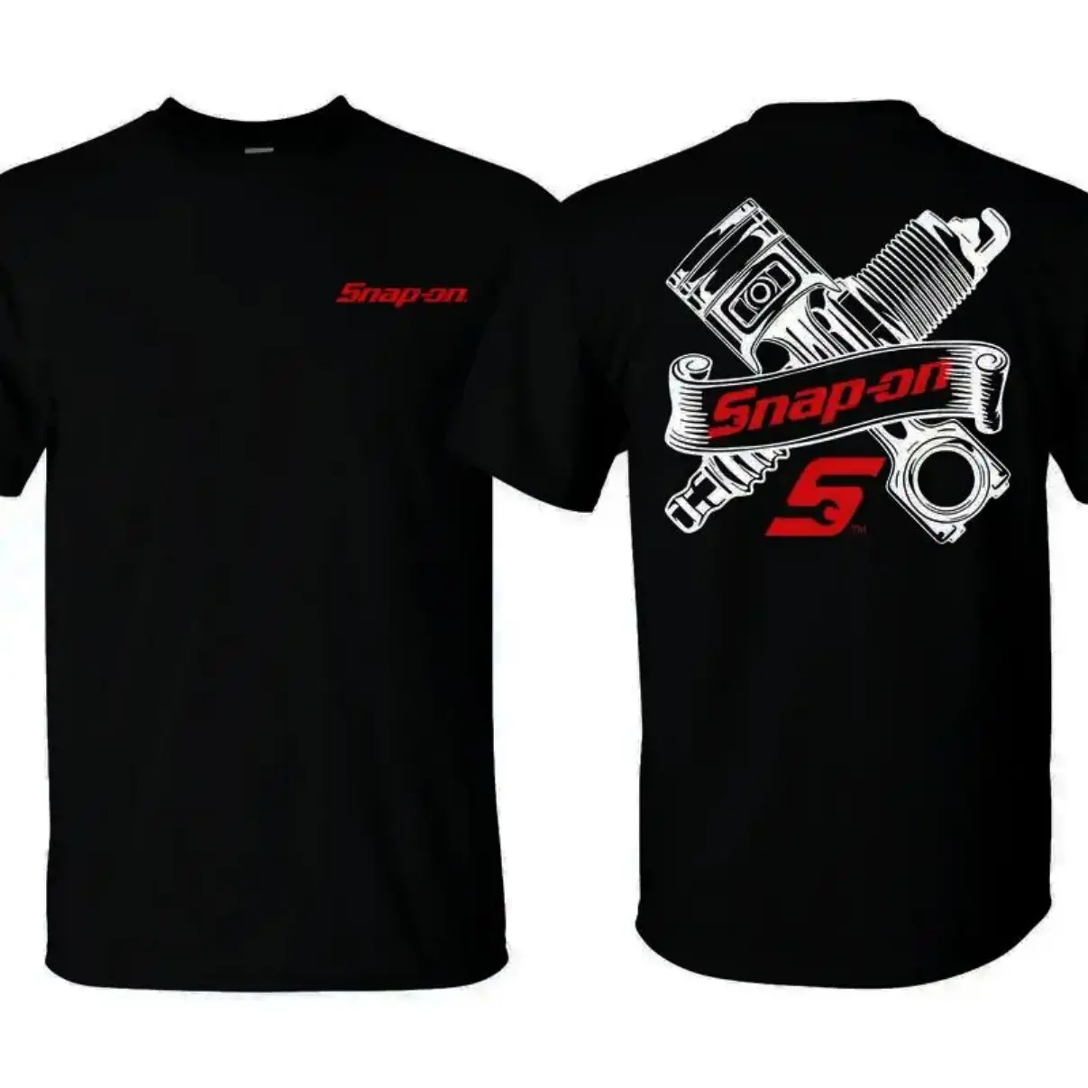 Men's 100% Cotton Heavyweight Garage Mechanic Graphic Tee | Retro Industrial Piston Spark Plug Double-Sided T-Shirt | Classic Workwear Crewneck Short Sleeve Shirt, Loose Fit Male Casual Black Top gym apparel