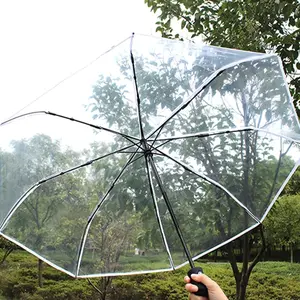 Transparent Clear Umbrella Auto Open – Windproof Compact Folding Umbrella for Rain, Wedding, Travel, Dating