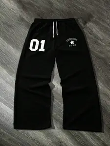 Men's Loose-Fit Wide-Leg Sweatpants, Standard Sweatpants, Elastic Waistband, Side Pockets, Casual Street Style, All-Season Wear, Lightweight Sweatpants, Perfect Gift Idea