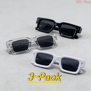 3 PCS Men's Lightweight Small Square Fashion Glasses – Anti-Reflective High-Quality Lenses, Black/Transparent/White Frame Set, Sleek Modern Design, Ideal for Driving, Daily Use, Music Festivals & Trendy Gift for Festival Goers