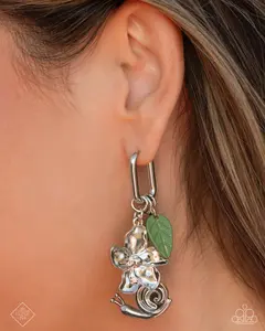 Cottagecore Earring with Silver Fairy Charm and Green Leaf Accents for Boho Style
