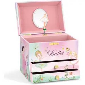 Musical Jewelry Box for Girls - Ballet Ballerina Theme with Spinning Doll & Swan Lake Melody, Pink Keepsake Box with Velvet Lining & Mirror