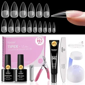 Beetles Tipex Lite Apex Nail Tips &Nail Tips Kit Stiletto Almond Square Coffin Nail Tips Pre-Building Pre-Etched Acrylic Nail Tips for Flat Nails & Natural Nail Beds Gift for Women Girls