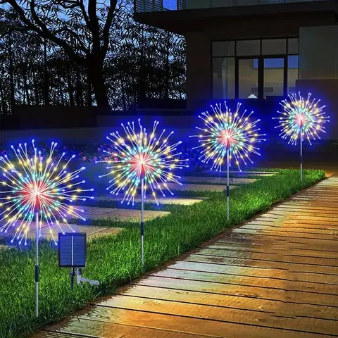 Solar Powered Firework Shaped Garden Light, 4 Counts LED Ground Inserted Light with 8 Modes, Decorative Light, Outdoor Garden Lighting, Yard Lighting, Outside Lights For Yard, Solar Landscape Lights, for Wedding, Party, Lawn, Patio
