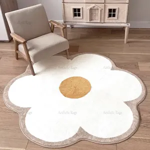 Room Round Carpet, Floral Design Crawling Mat, Modern Nordic Style Nursery Rug, Soft Plush Foot Pad for Living Room Bedroom, Home Decor Rugs, Decorative Rug
