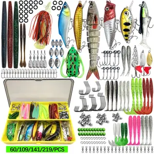 60/109/110/141/219Pcs Fishing Lures Kit, Fishing Tackle Kit, Fishing Accessories Including Spoon Lures, Soft Plastic Worms, Crankbait Jigs, Fishing Hooks, Outdoor Fishing Accessories, Fishing Gear Set