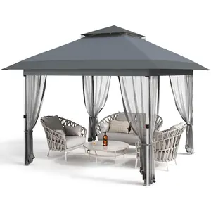 Outdoor Pop Up Gazebo Canopy Tent with Mosquito Netting, 2-Tier Vented Roof & Metal Frame, 11x11 FT or 12x12 FT Patio Sun Shelter with UPF 50+ Oxford Top, Carry Bag and Sand Bag for Backyard Garden Party Camping