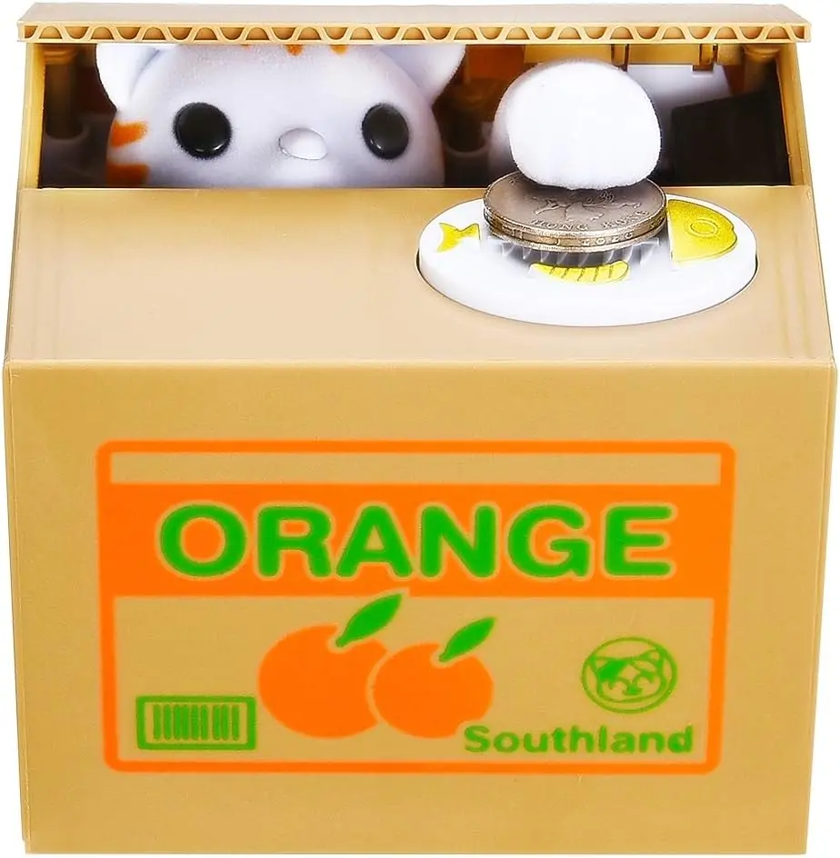 Cat Stealing Money Bank, Cat Bank for Kids, Coin Bank for Money Saving, Automatic Stealing Money with English Speaking, Creative Decor Gift(Orange)