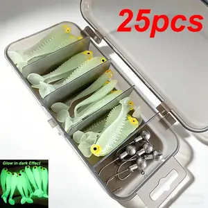 25-Piece Big-Eye Fish Soft Bait and Lead Head Hook Set, Fishing Tackle, Fishing Supplies, Fishing Lures for Anglers, Durable & Effective Hooks, Ideal for Bass Fishing