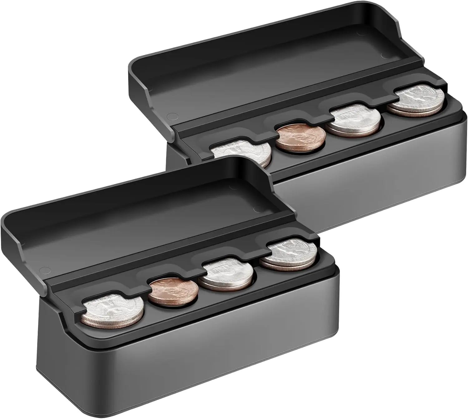 Coin Holder for Car, Coin Change Organizer Compatible with Coins of Different Sizes, Dash-Mounted Holder Suitable for Most Cars, Trucks(2PCS Black)