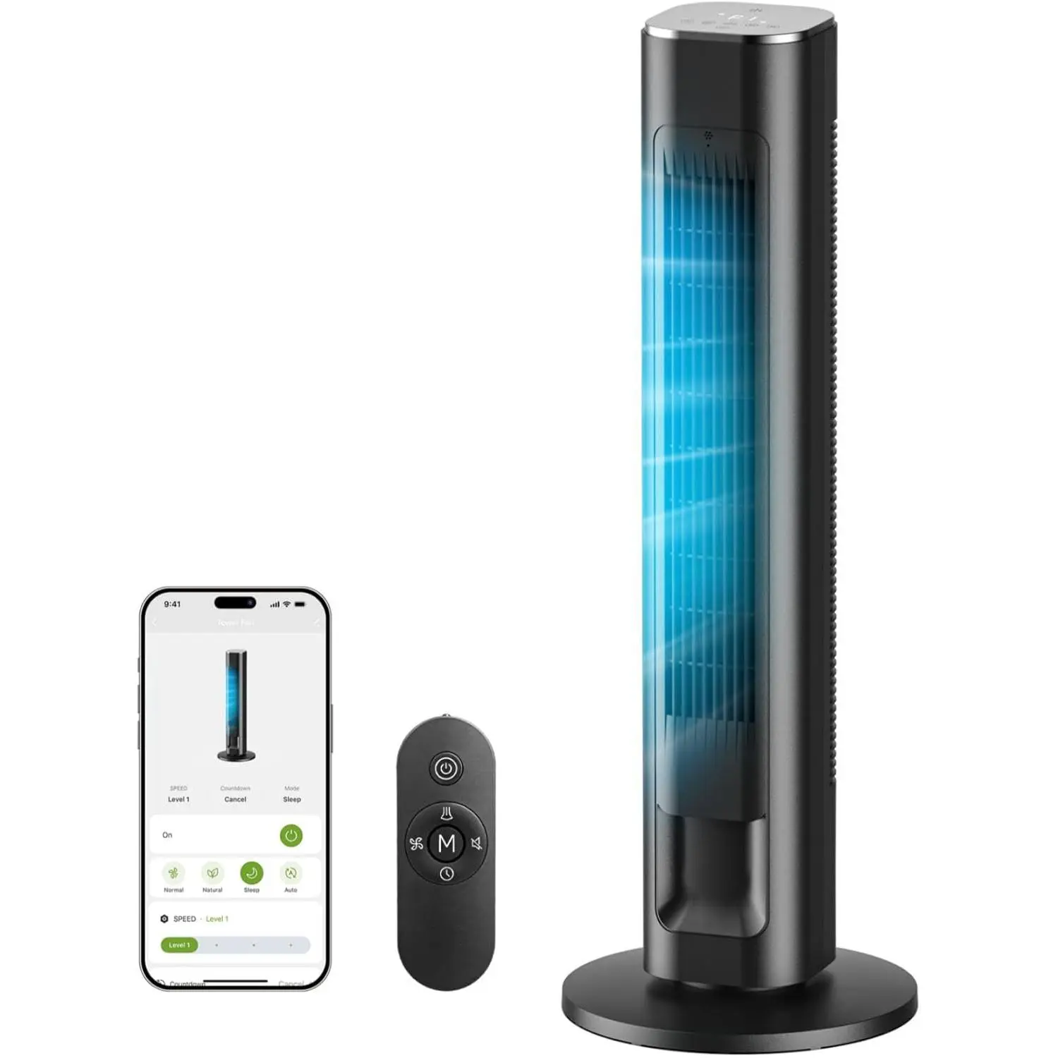 Smart Tower Fan with Remote, WiFi/App/Voice Control, 25dB, Black | 36-Inch, 25ft/s Standing Fan, 25dB Ultra Quiet, 4 Modes, 4 Speeds, 12H Timer, 90° Oscillating Fan for Bedroom and Office
