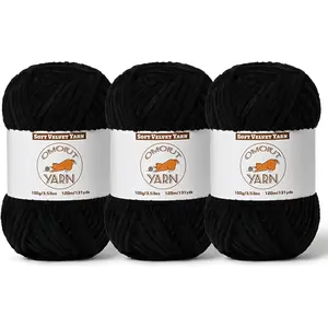 3 Pack Black Fluffy Velvet Yarn for Crocheting, Chunky Chenille Baby Blanket Yarn, Soft Fuzzy Bulky Thick Yarn for Knitting Amigurumi, 100g/3.53oz Each