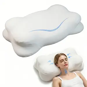 Cloud Texture Contour Memory Foam Pillow, Dual Height Adjustable Ergonomic Support Bed Pillow, Suitable for Side Back and Stomach Sleepers, With Removable Breathable Washable Pillow Cover, White