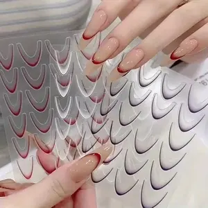 3-Pack Nail Stickers, 3D Self-Adhesive DIY, French Minimalist Design, Suitable for Natural Nails and Nail Tips, Nail Decorations, Nail Sticker Template Sheet