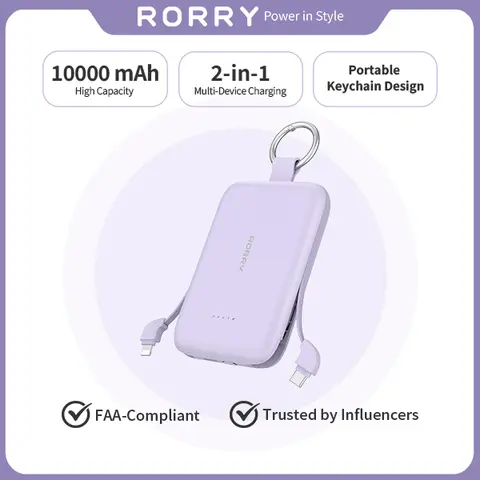RORRY 10000mAh 30W Fast Charge Power Bank with 2 Built-in Cables, Mini Keychain Portable Charger for iPhone, Android, Smartphone, Mobile & USB Electronic Devices (Back to School),back to school,back to school haul techvibes