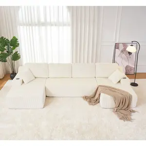 【2Packages】130''U-shaped Modular Boneless  Sectional Sofa , Compressed Corduroy Fabric, Modern Style Living Room Sofa Bed, Space-Saving Recliner Design - Convertible Corduroy Sectional Couch, U shaped Comfy Modular Cloud  Sleeper Sofa with Deep Seat