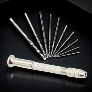 Mini Aluminum Alloy Hand Drill Set Keyless Chuck Portable Manual Drill Precision Micro Drill Tool Kit Multi-functional DIY Model Making Jewelry Woodworking Micro Drilling Student Craft Set Twist Drill Bits Lightweight Home Repair Tool