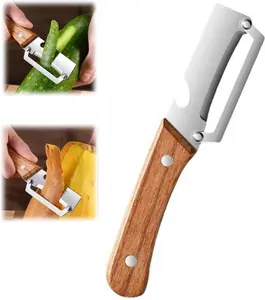 2 Pack 2 In 1 Multi Functional Vegetable Peeler With Wooden Handle And Bottle Opener Non Slip Stainless Steel Blad Kitchen Tool For Vegetables Or Fruits Fruits That Need To Be Peeled