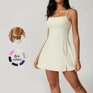 Women's sports tennis skirts with a snug fit, breathable fabric, and adjustable shoulder straps. Women’s summer sportswear, suitable for tennis, yoga, cycling, fitness, and other activities. Summer tennis dresses and sportswear. Elegant gym outfits.