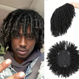 Soft Black 6-Inch Dreadlock Hair Topper - 1pc Clip-In Braided Half Wig for Men - 110g Synthetic Afro Curly Kinky Hair, High-Temperature Fiber, Basic Style