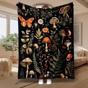 Vintage Mushroom Butterfly Plaid Flannel Throw Blanket - Super Soft, Cozy, Lightweight, Warm for Sofa Bed, No Shedding All-Season Home Decor, Ideal Travel Gift, Blankets, Throw Blankets