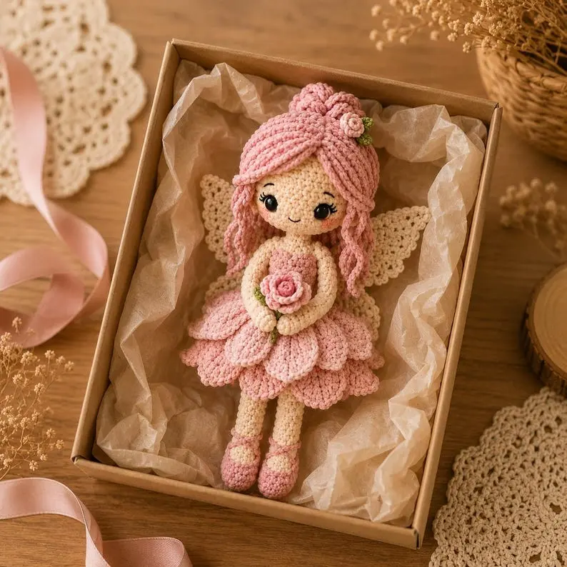 Crochet Fairy Doll, Handmade Amigurumi Angel & Ballerina, Flower Fairy Decor, Fantasy Nursery Decor, Birthday Gift for Girls
