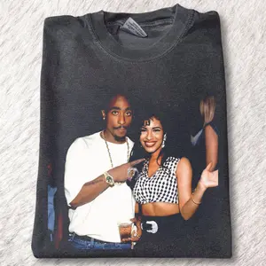 Vintage Selena And Tupac Graphic Tee - King And Queen Merch - Selena Quintanilla - 2Pac - Album Cover - Printed Graphic Tee For Gift - Music Shirt - Top Menswear Womenswear Streetwear Cotton Comfort