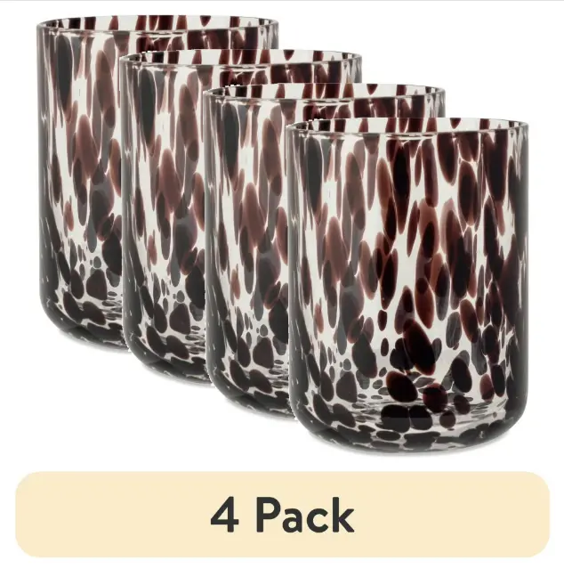 (4 pack) 12 fl oz Black Tortoise Drinking Glass Drinkware Glossy