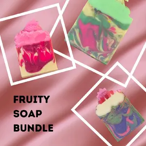 Fruity Soap Bundle. Organic Cold Process Swirl Soaps with Frosting (Pink Strawberry, Berry Blossom & Pineapple Kiwi). Handmade All Natural Shea Butter Soap Bar.
