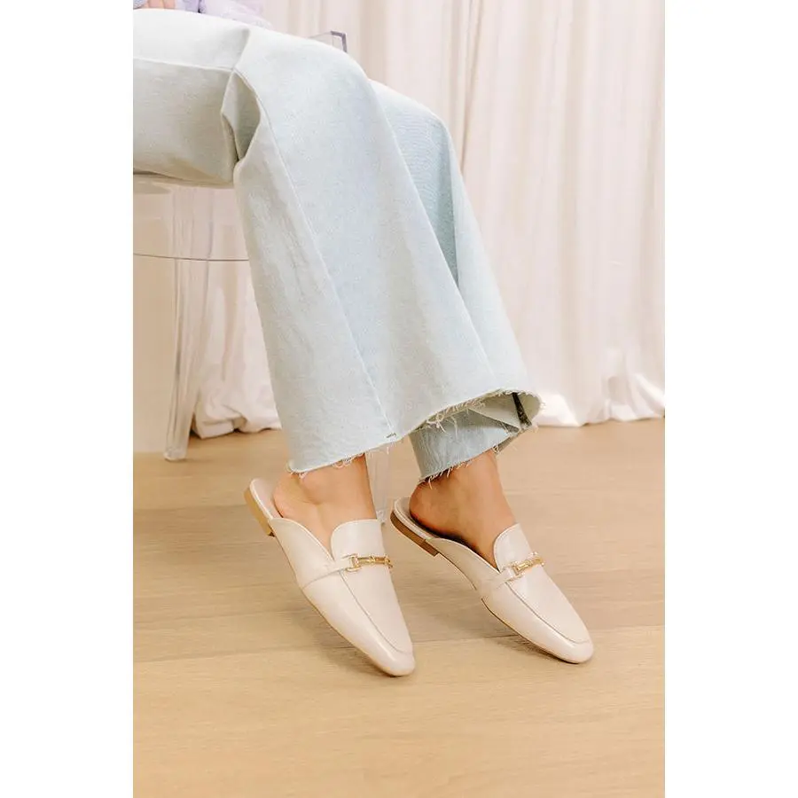 The Aubrey Faux Leather Mule Loafer in Cream