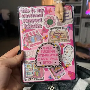 Overstimulated Quote MagSafe Phone Grip: Funny Sarcastic Coquette Aesthetic Magnetic Phone Holder, Cute Pink Edgy Girl Gift, Kindle Holder
