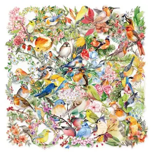 Watercolor Bird Pattern Sticker, Self Adhesive Decorative Stickers, DIY Decals for Water Bottle, Laptop, Phone Case, Scrapbooking, Journal Making