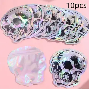 Halloween Gift Bags Set, Self-Sealing Skull Candy Bags, Unique Laser Design Party Favors, Perfect Halloween Treats Packaging