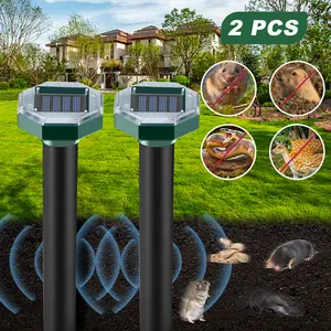 Pack of 2 Solar Mole Repellent Sonic Gopher Repellent Vole Chaser Mole Deterrent Sonic Spikes Repellent Ultrasonic Pest Control Outdoor Keep Moles Out of Yard Lawn