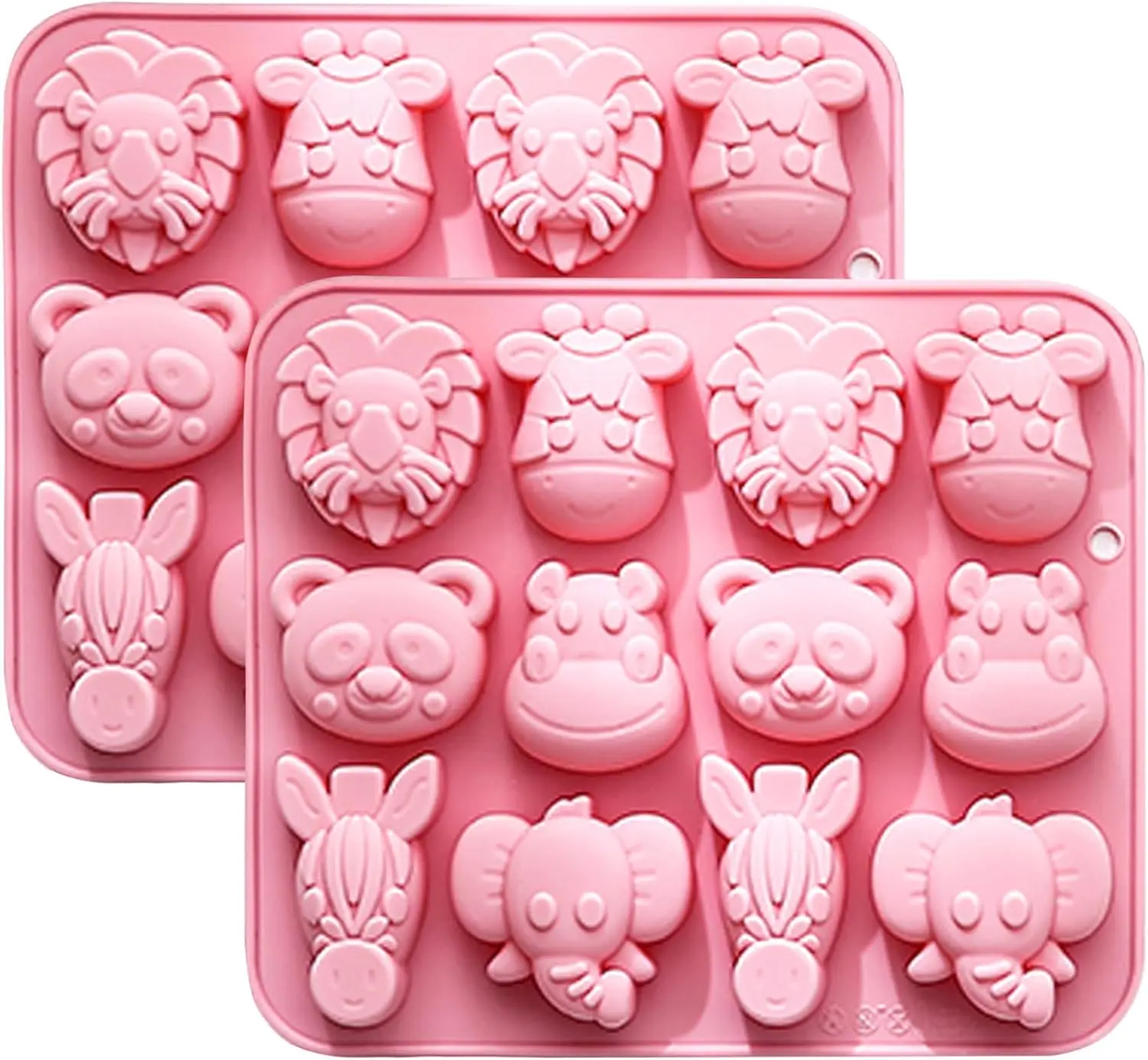 Animal Silicone Mold Set, Zoo Safari Shapes, 12 Cavity Design, Pink, Pack of 2 Animal Silicone Mold Set, Zoo Safari Shapes, 12 Cavity Design, Pink, Pack of 2