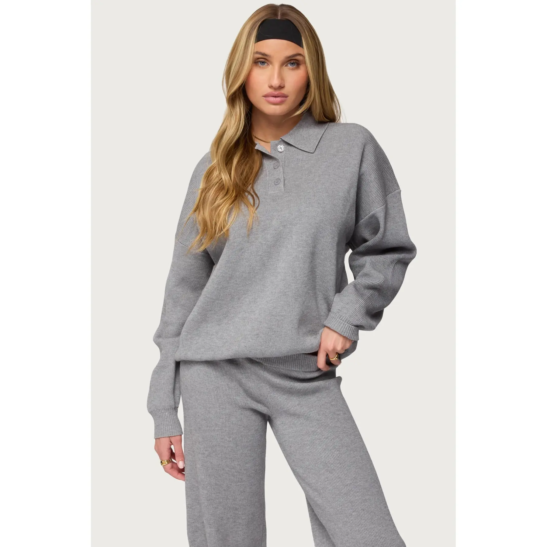 Lorie Oversized Knit Polo Sweater Lorie Oversized Knit Polo Sweater