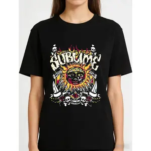 Vintage Sublime Sun Skull Graphic Tee for Women - Black & White Streetwear T - Shirt, 90s Alternative Fashion, Festival Outfit, Trendy Oversized Cotton Top, USA Seller, Y2K Aesthetic, Edgy Summer Style Womenswear Tshirt Crewneck Casual Shortsleeve