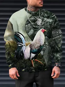 Men's Casual Sports Sweatshirt Rooster Animal Print Round Neck Fitted Design for Outdoor & Leisure Wear All Season Style Party