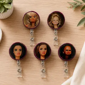 Funny Cringe Face Badge Reel, Dark Magenta Sparkly Acrylic ID Holder, Cute Meme Retractable Badge Clip, Nurse Teacher Gift