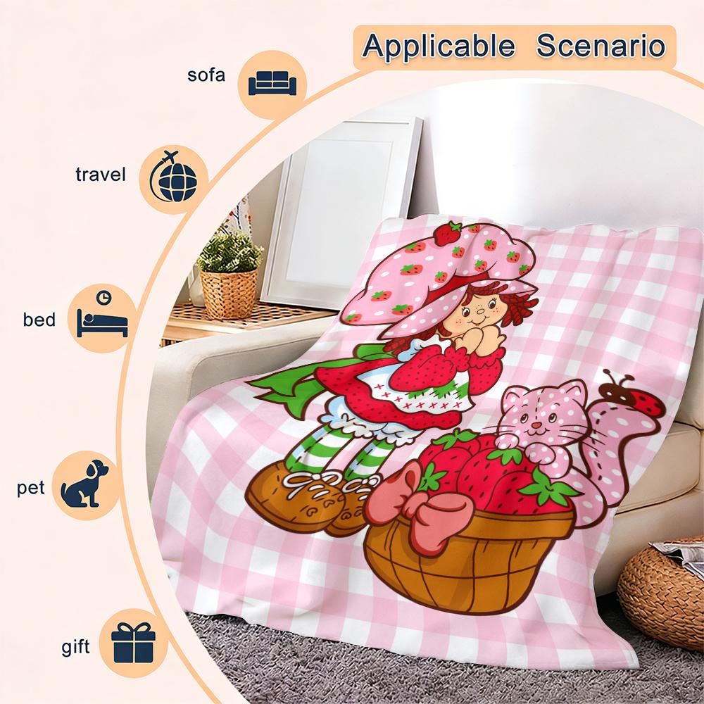 Countdown Sale! Trendy Cartoon Strawberry Shortcake Blanket Flannel Soft Warm Skin-Friendly for Sofa Office Bed Winter Kids  Mothers Day Gift Suitable for all four seasons A gift suitable for fans, friends and children